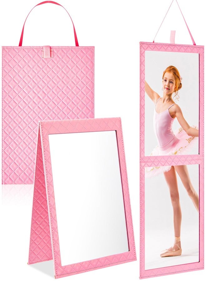 Colingmill Foldable Backstage Mirror with Handle 33.5X 13.4 Inch Leather Folding Hanging Mirror Rectangular for Travel Dance Bag Home Fitness Spa Gift for Dancers（Pink） - Image 1